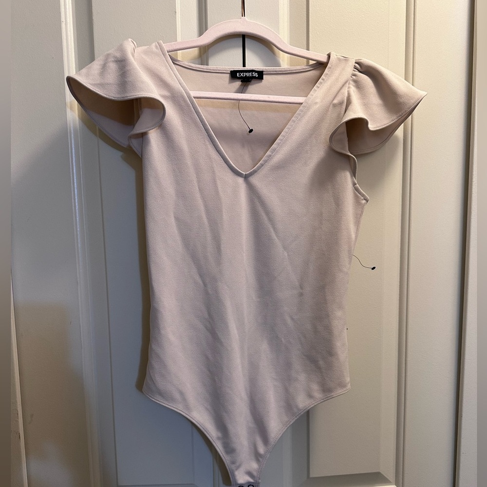 Brand New Express Bodysuit- Beige Ruffle Sleeve Size Small